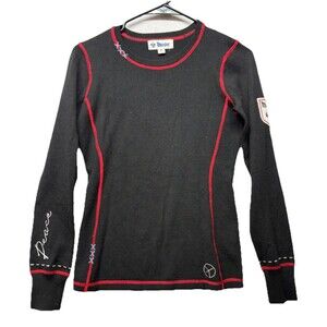 Meister Ski Sweater Womens Medium Peace XOXO Aspen Wool Blend Embroidered Black